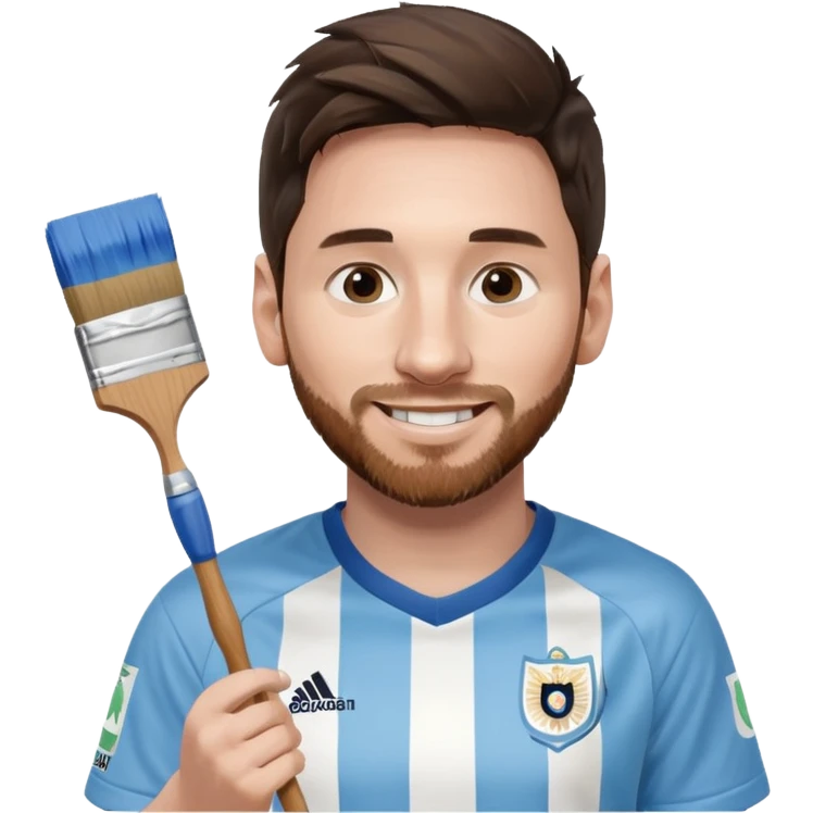 create an emoji of Lionel Messi smiling in an Argentina shirt holding a paintbrush emoji