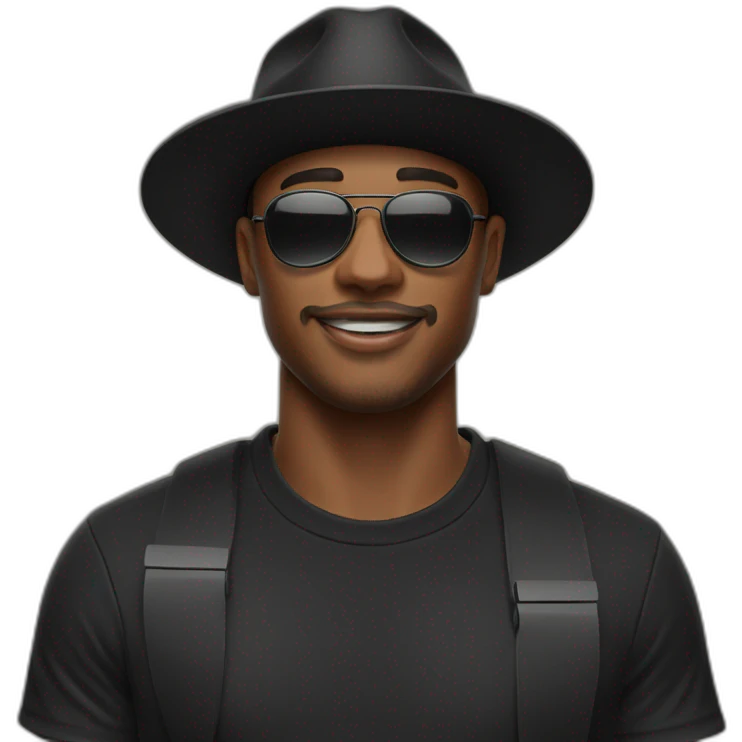 cool designer with black hat and airpods with no bread emoji