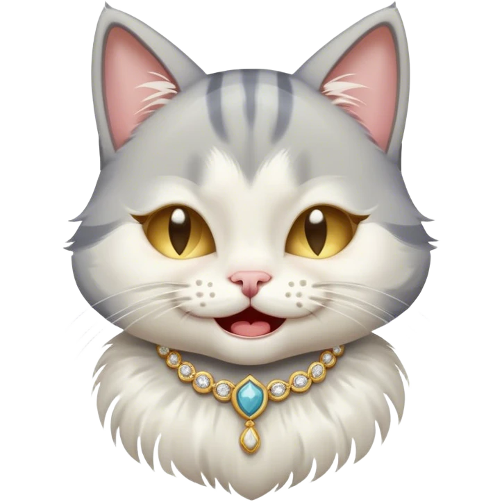 Grey and white fur cat laughing crying wearing fancy clothes emoji