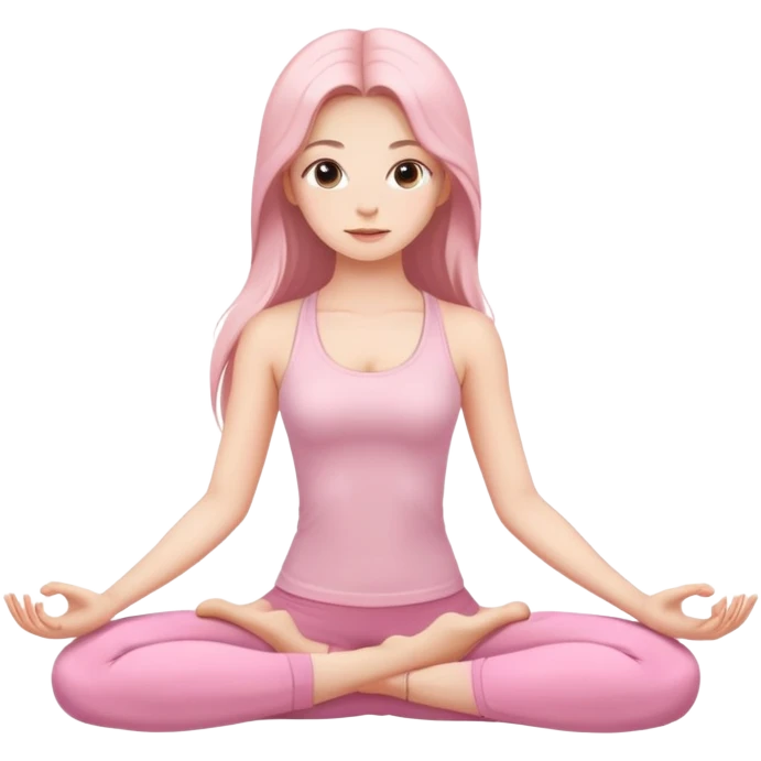 A beautiful girl with long hair in pale pink clothes does yoga emoji