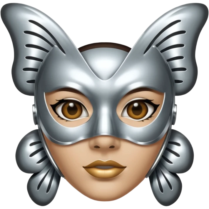 Liquid metal butterfly emoji, silver chrome material, iOS emoji style, smooth curves, reflective surface, elegant and minimal, white background emoji