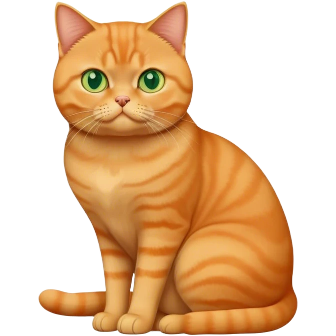 Full body sitting orange British shorthair cat with green eyes emoji