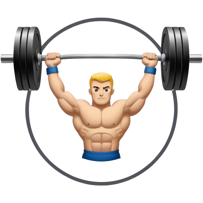 Powerlifting emblem featuring a stylized barbell with heavy weights on each side, flanked by muscular arms gripping the bar. The design is bold and dynamic, symbolizing strength and determination. The background is minimal, focusing on the emblem itself, with a sleek and professional look.  emoji