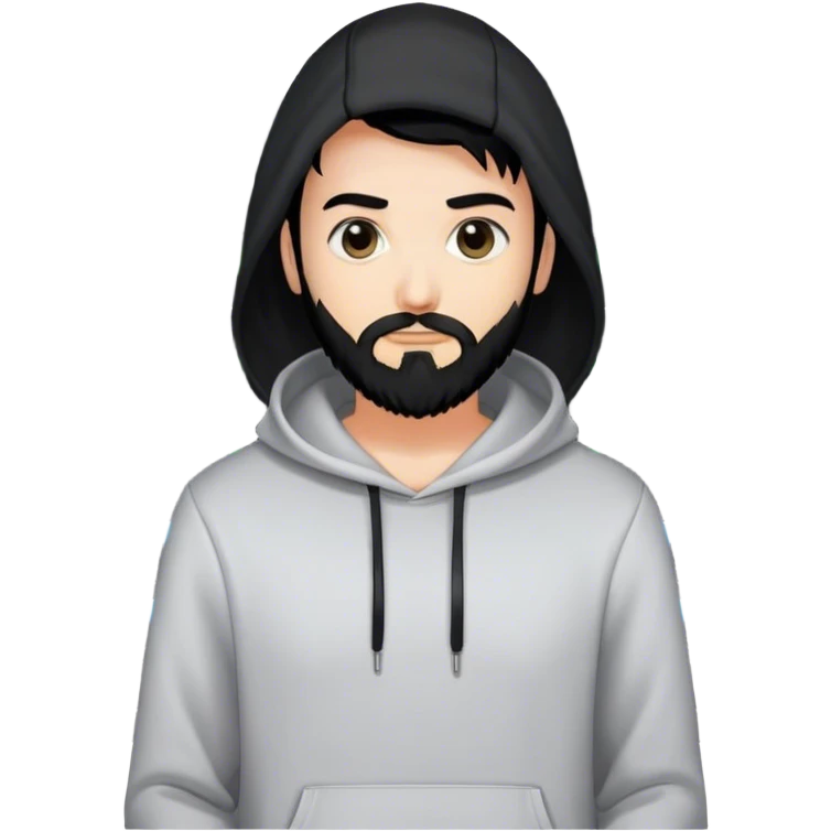hackeur blanc cheveux noir barbe et capuche noir à côté d'un server ia emoji