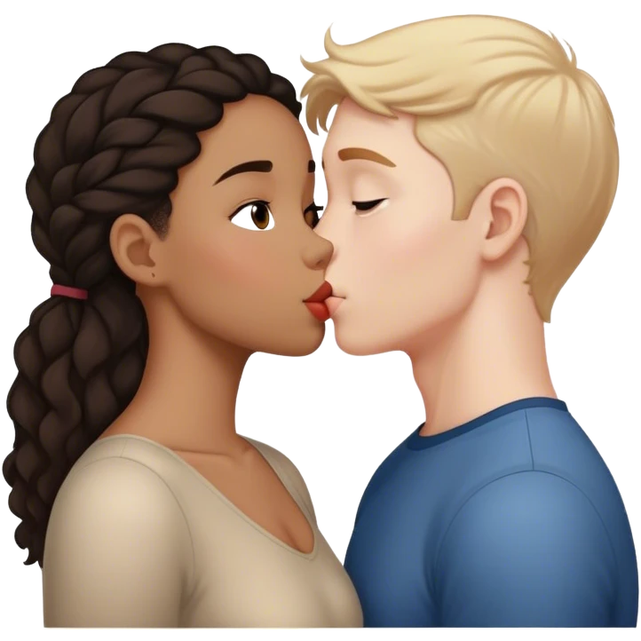 Biracial girl and white boy kissing  emoji
