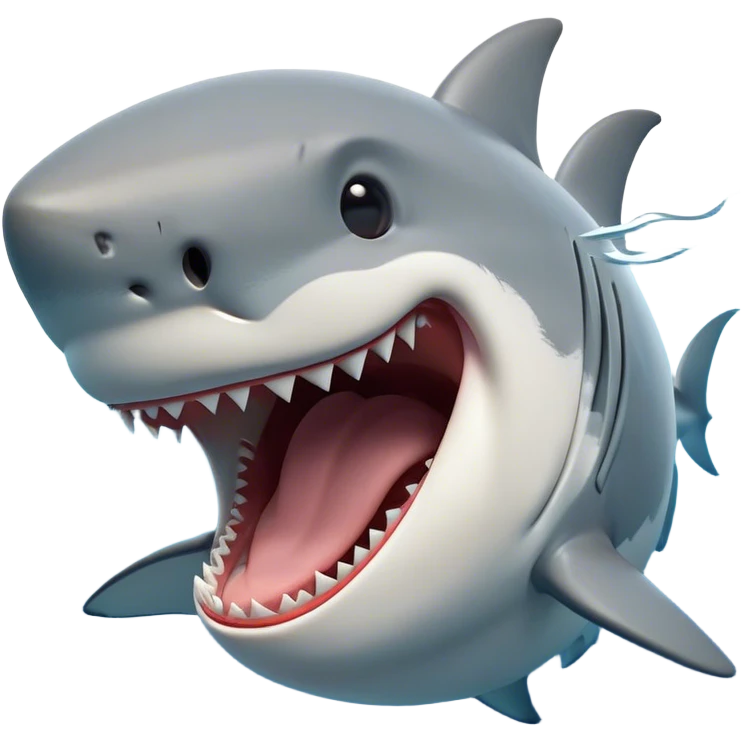 Cinematic Cute Yawning Great White Shark Portrait Emoji, Head tilted slightly with a dramatic, wide-open yawn, showcasing its robust, streamlined form with a slightly open mouth revealing powerful jaws and sleepy, half-closed eyes, Simplified yet irresistibly adorable features, highly detailed, glowing with a soft, cozy oceanic glow, high shine, relaxed yet expressive, stylized with a hint of whimsical aquatic ease, soft glowing outline, capturing the essence of a drowsy yet affectionate great white shark that appears ready to stretch and yawn its way out of the screen! emoji