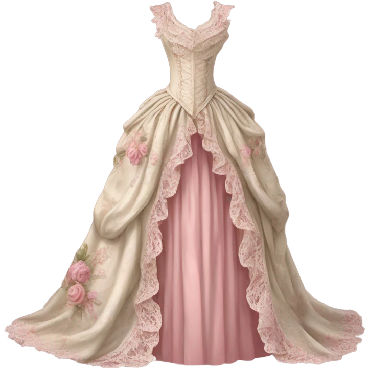 Realistic, detailed rococo dress, beige and pink emoji