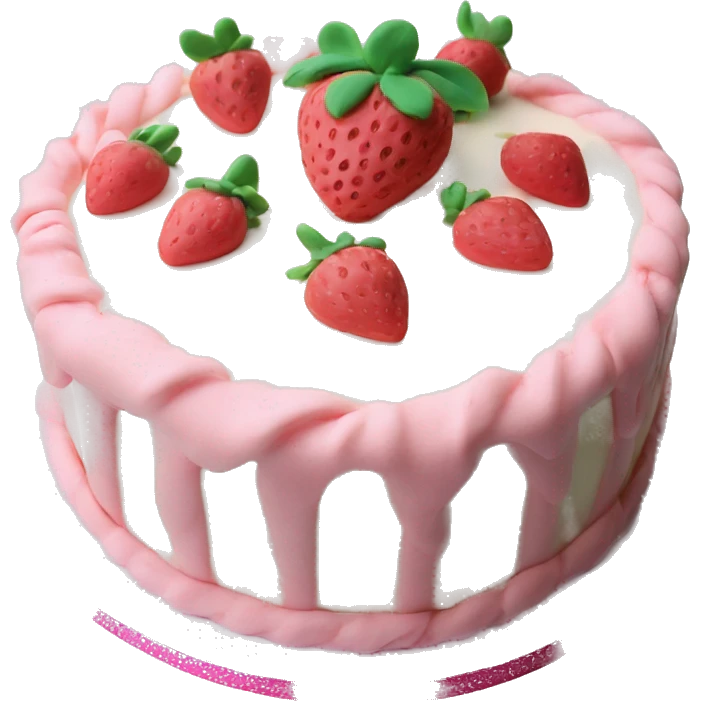 Light Pink strawberries and cream birthday cake with in bow emoji