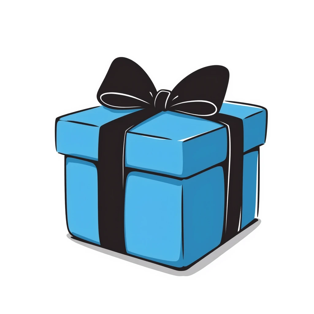 blue gift box with hand-drawn ribbon emoji