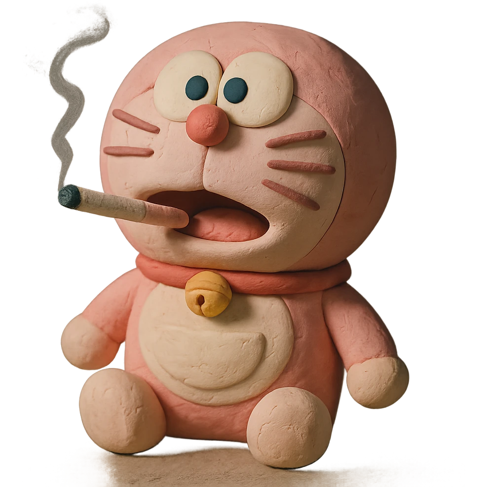 pink Doraemon smoking emoji