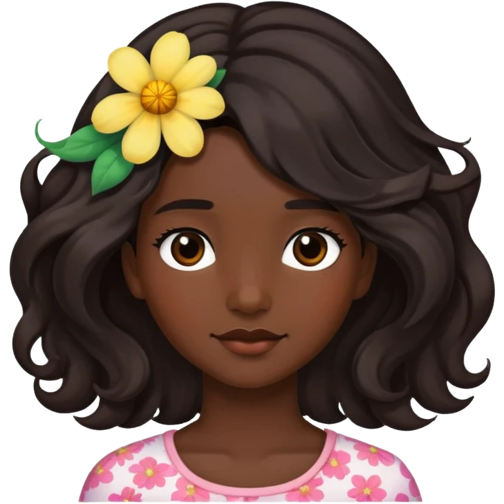 Dark wavy mis lenght hair girl dark skin and a flower on her hair  emoji