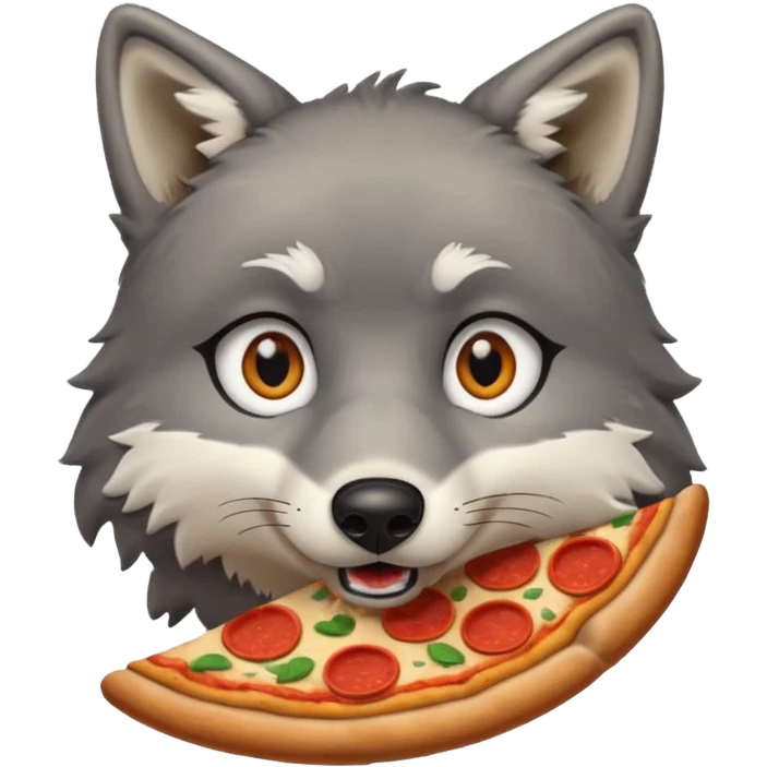 a sitting surprised grey wolf eating a piece of pizza emoji emoji