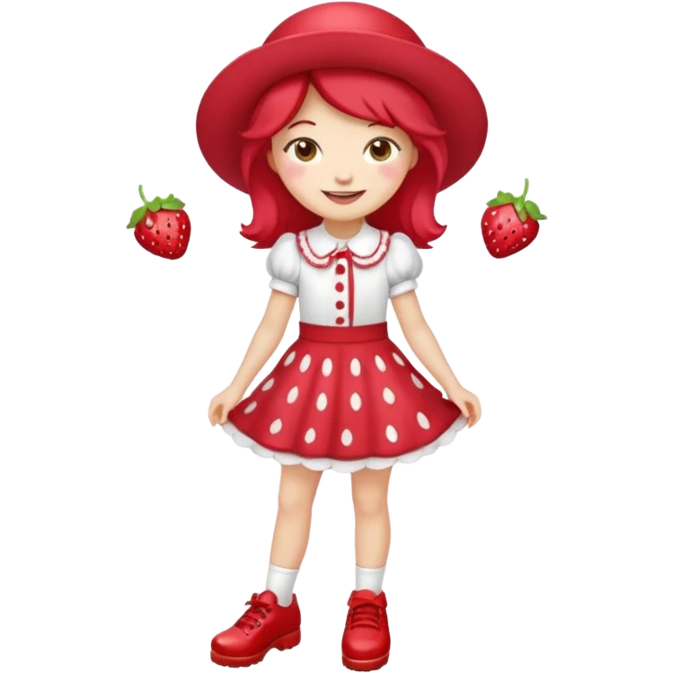 pretty and cute realistic modern day strawberry shortcake full body with red shoes emoji emoji