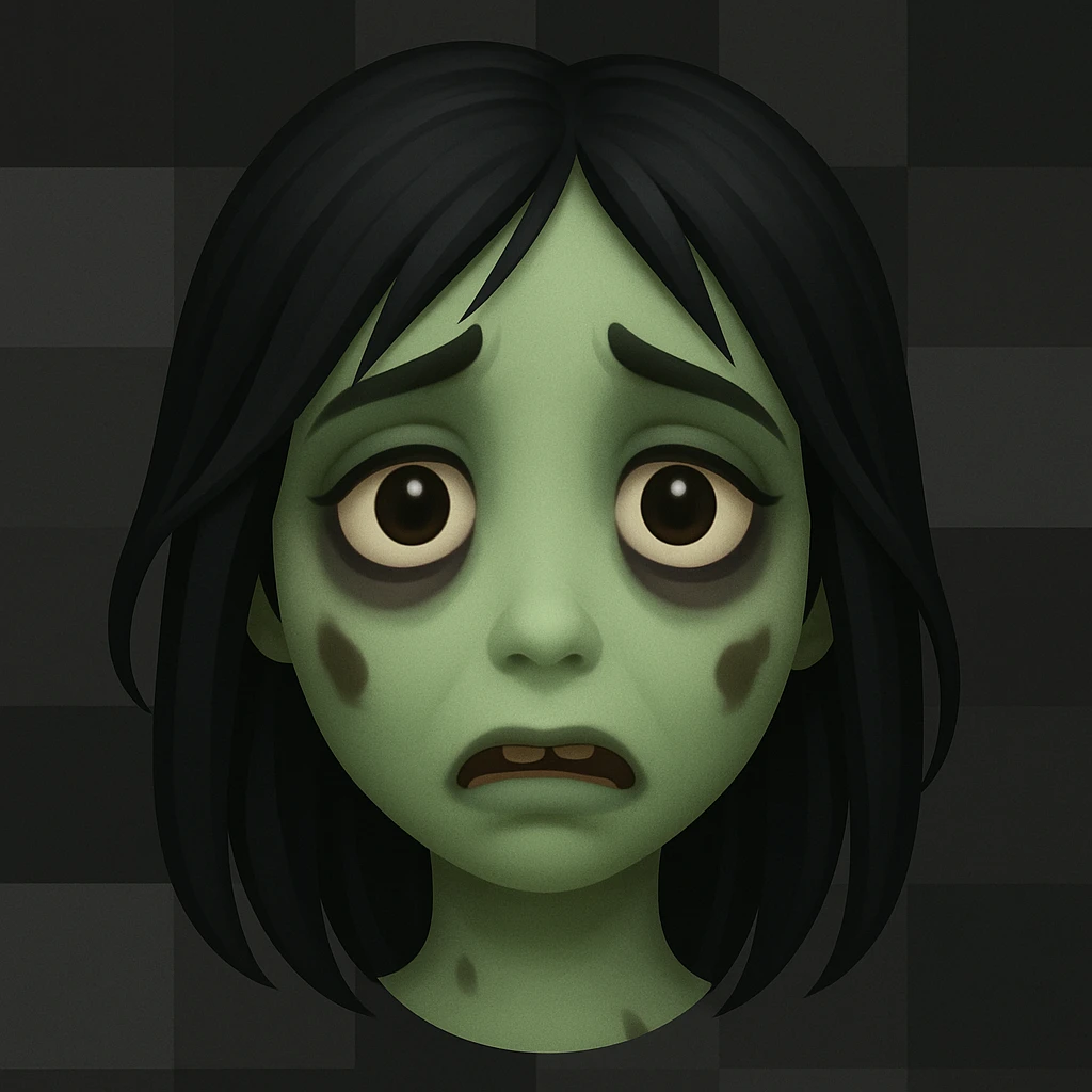 Edit the character in the reference image to appear female while keeping the same eyes, mouth, skin color, and eye bags. Only adjust features to make the character appear female, preserving the original expression and details exactly. Maintain the style and look of the original image. emoji