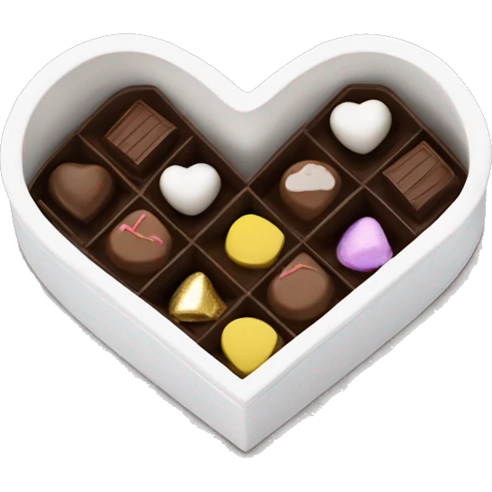 white heart shaped box with chocolates in it emoji