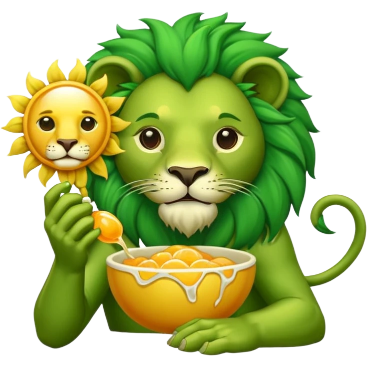 Alchemist style green lion eating sun emoji