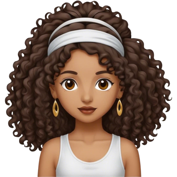 Dancing brown girl with long darn brown curly hair with headband hip hop emoji