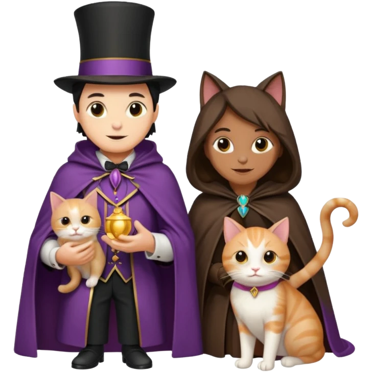 magician couple and their pet cat emoji