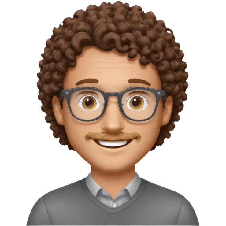 homme blanc avec cheveux marrons frisés et lunettes grise emoji
