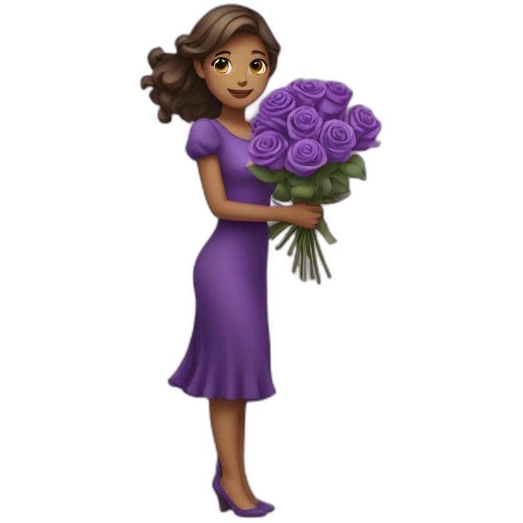 A very beautiful girl carrying purple roses emoji