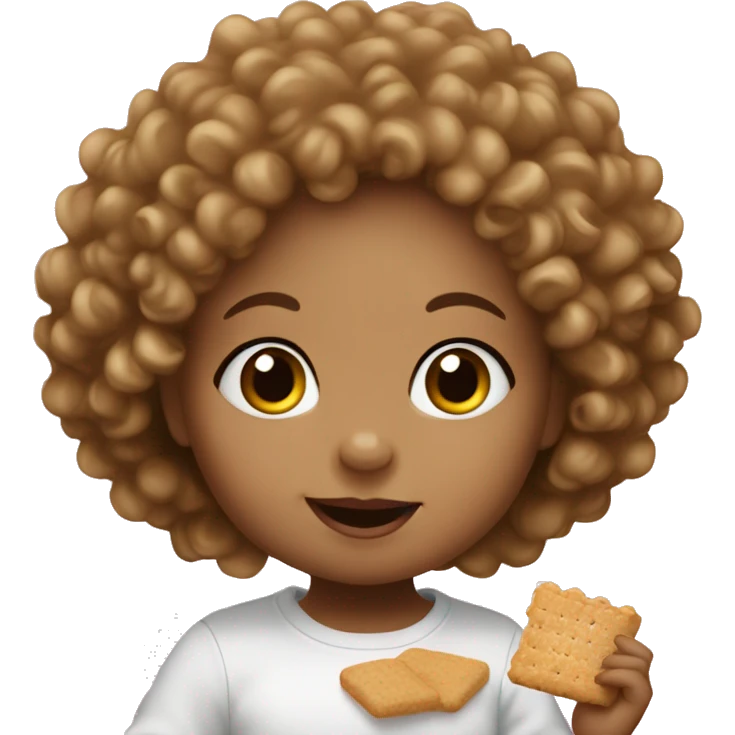 A white baby girl with curly hair eating a graham cracker emoji