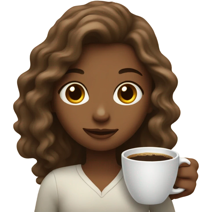 Girl with wavy hair holding a cup of coffee emoji