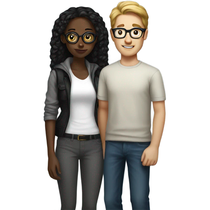 White nerdy man with black girl  emoji