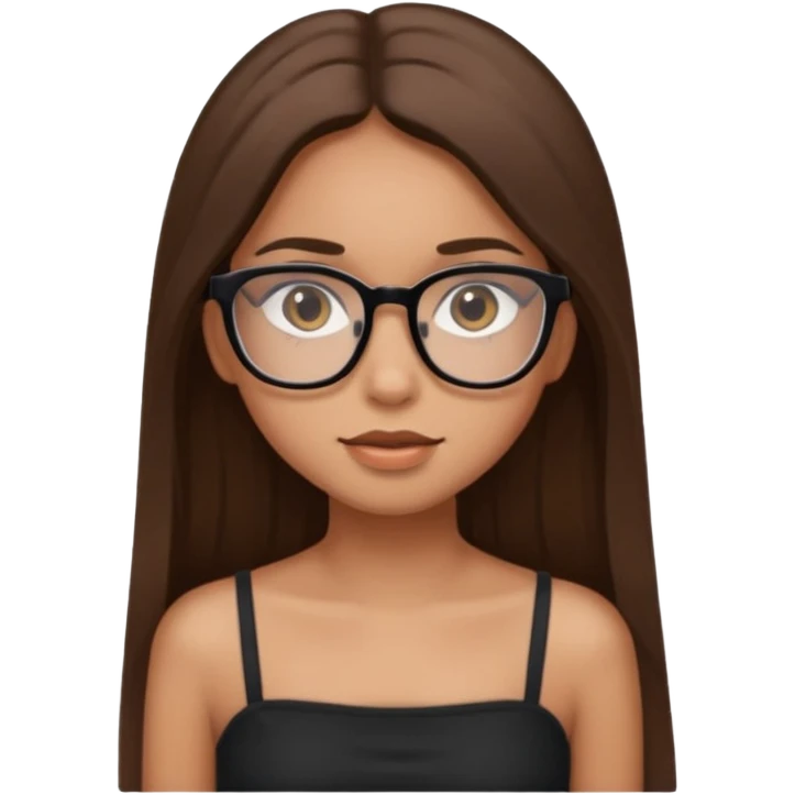 Imagine a pretty girl with slightly light brown skin with big brown eyes and glasses. She has straight long brown hair and is wearing a black tube top emoji