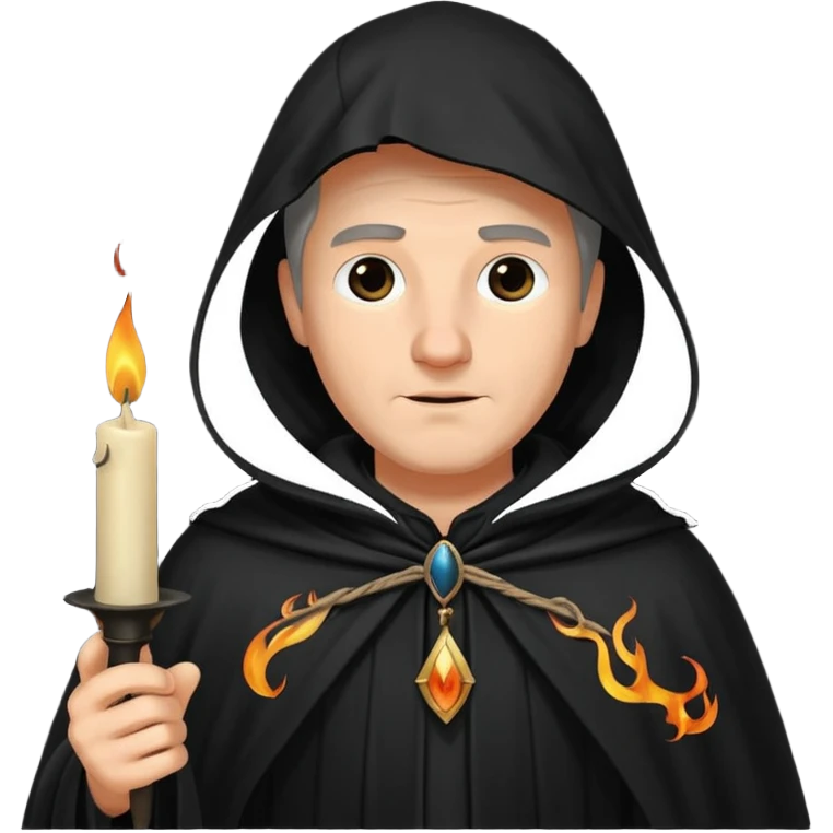 ancient man in black cloak hold a black candle emoji