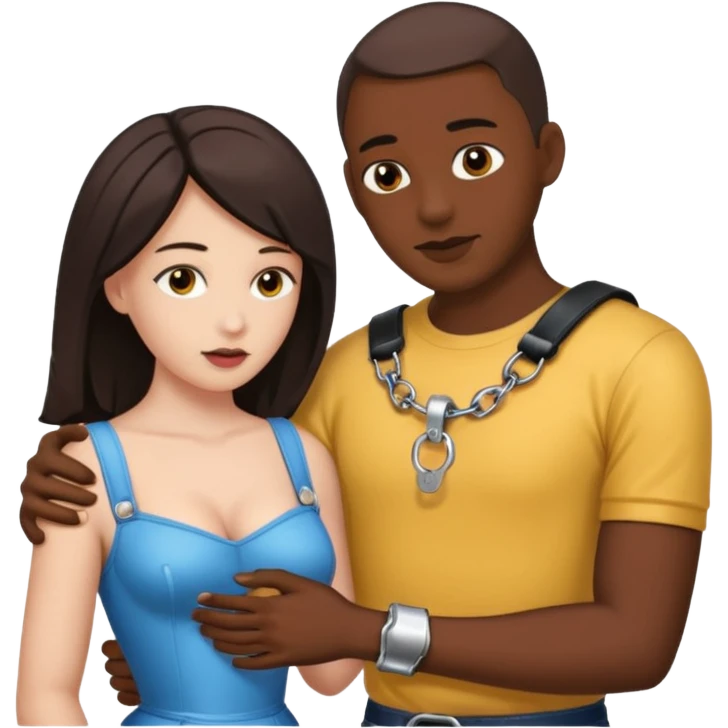 Male submissive in chastity and is being pegged by a female emoji