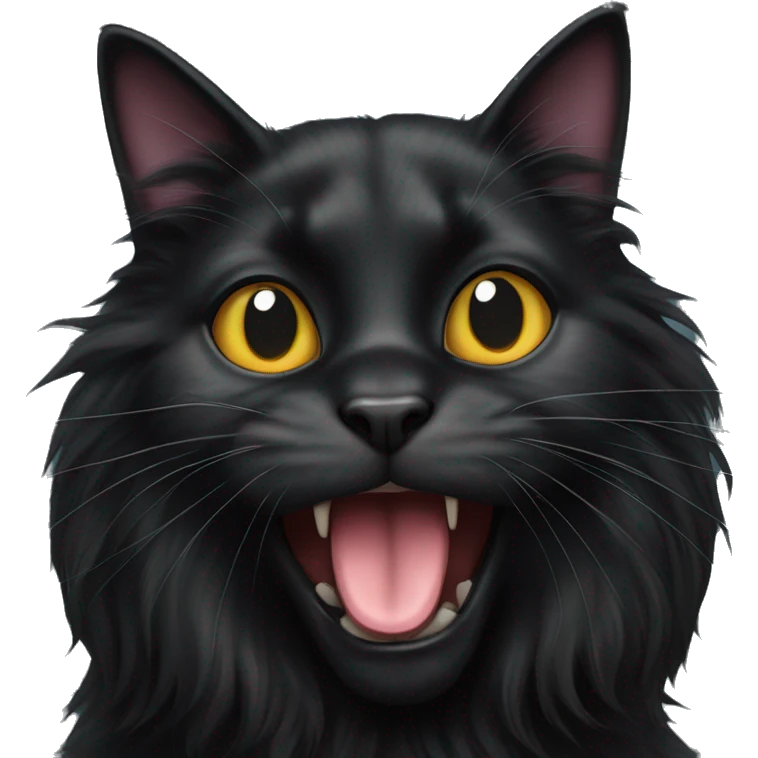 Long haired black cat with tongue out emoji
