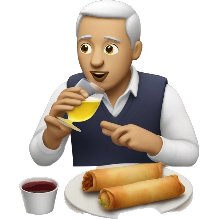 Guy drink wine eating egg roll emoji