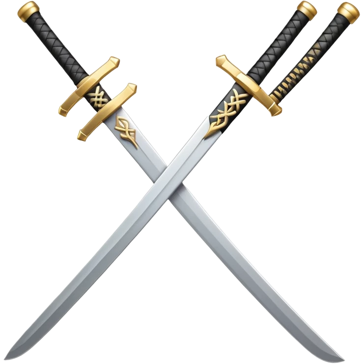Design a stylized emoji icon of two crossed katanas, each with a different color. the katanas are different





 emoji