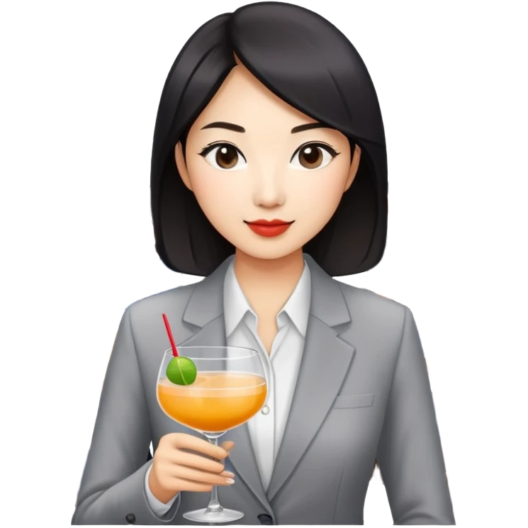asian women business casual clothing, holding cocktail glass socializing at a work party emoji