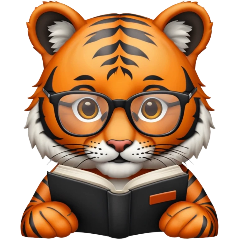 tiger face holding book wearing glasses for Twitch emote emoji
