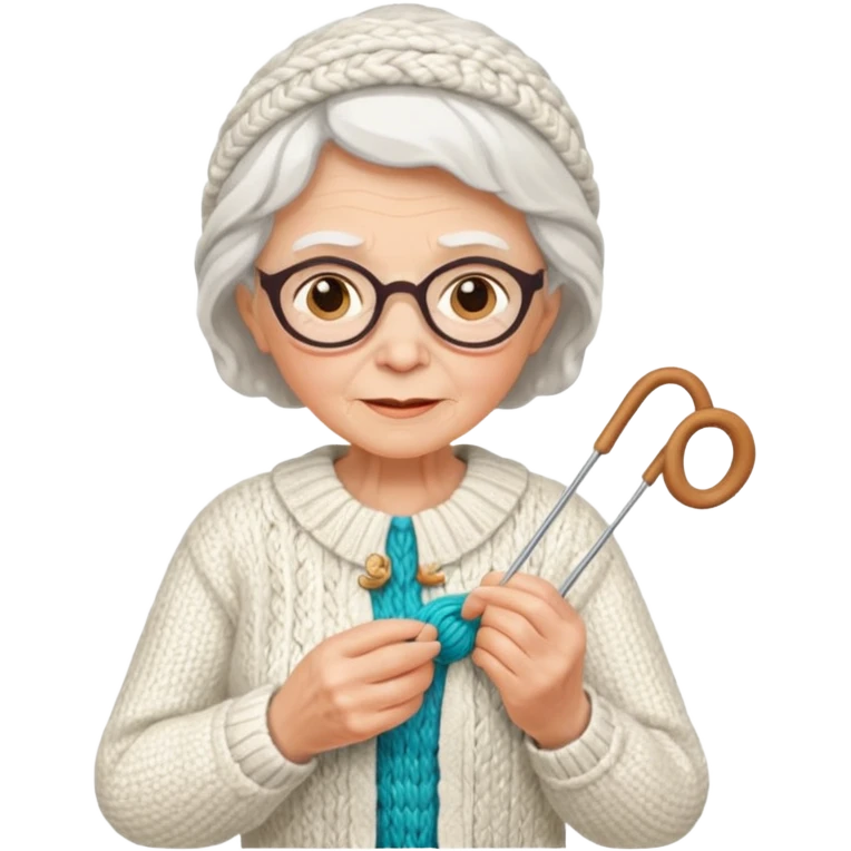 elderly woman knitting white costume emoji