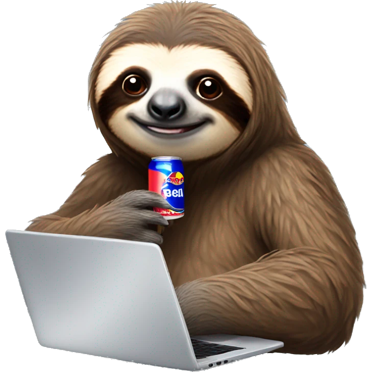 sloth with RedBull can and laptop emoji
