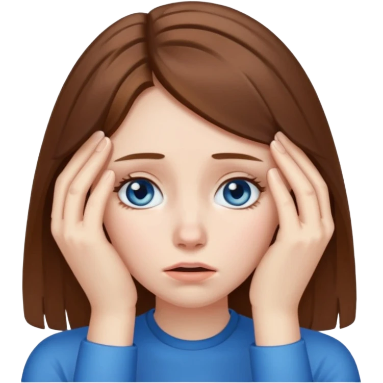 young woman with pale skin, brown hair, and blue eyes facepalming emoji