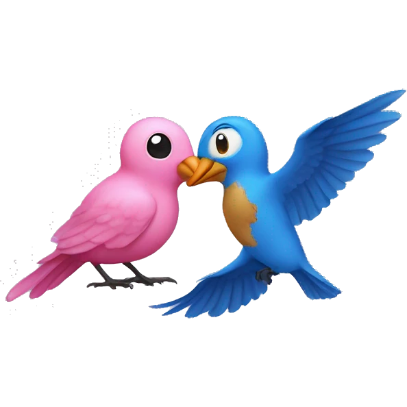 one small pink bird kissing a blue boy bird  emoji