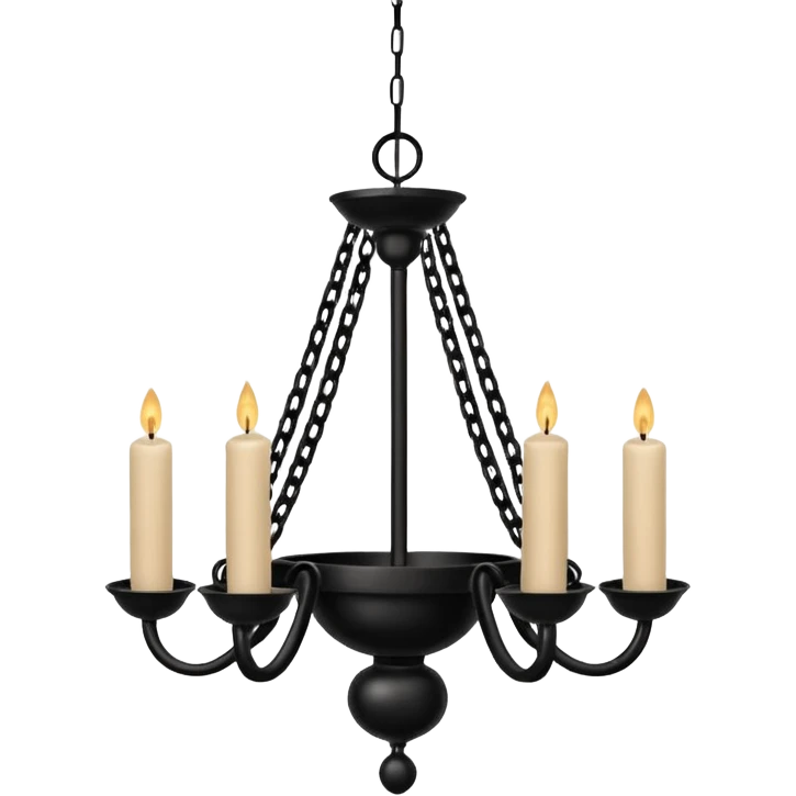 Simple minimalistic hanging wide chained black Ceiling chandelier with beige-white candles emoji