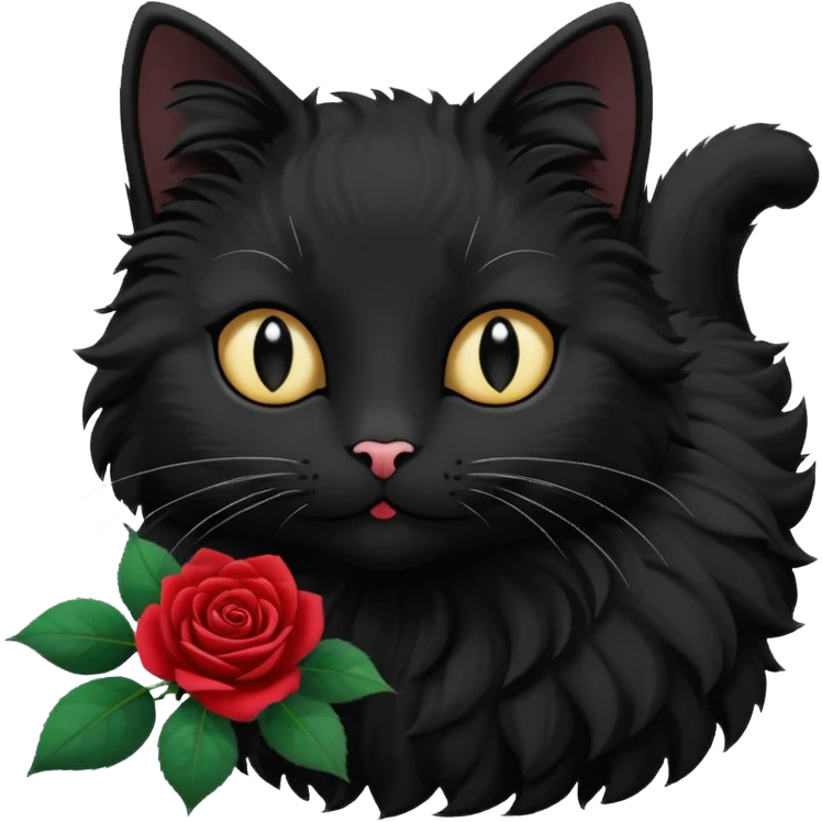 a black cat with a white rose emoji