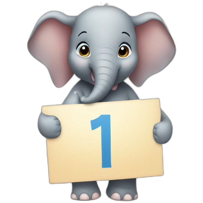Animated baby elephant holding a sign with "#1 Fan" on it emoji