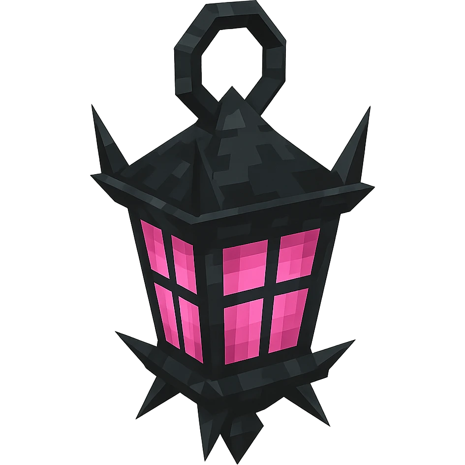 BLACKPINK-inspired gothic lantern, spiked and bold, black and pink, no hearts, low poly 3D style emoji