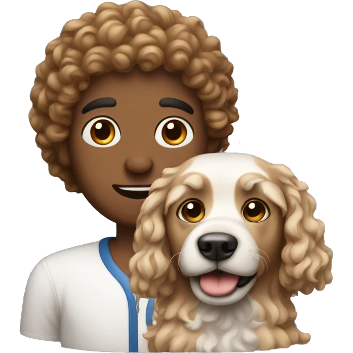 A curly head man with a dog emoji