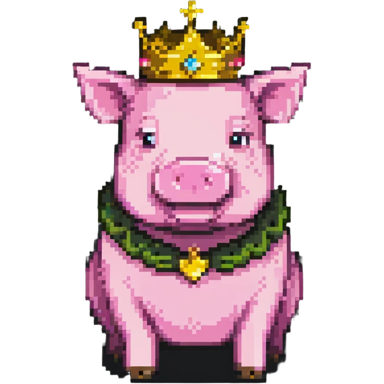 Minecraft style pig with a golden crown inspired by Technoblade emoji