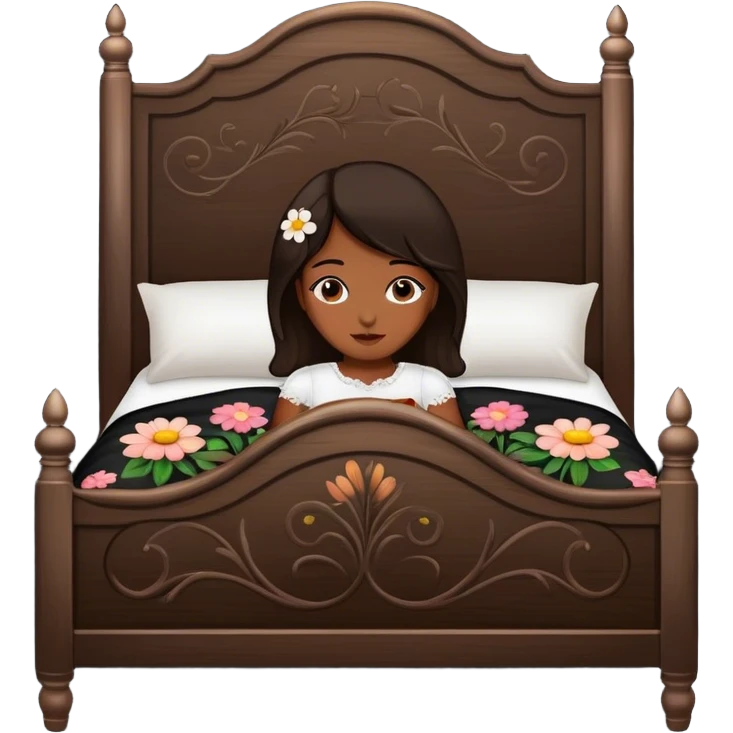 BLACK WOOD Vintage bed with flower design emoji