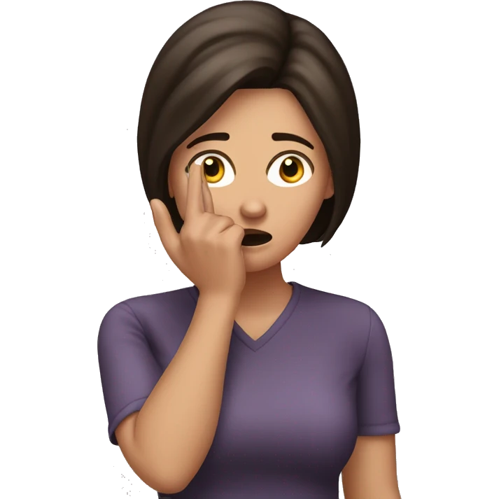 Woman brunette who is quited shocked and pointig finger to her head emoji