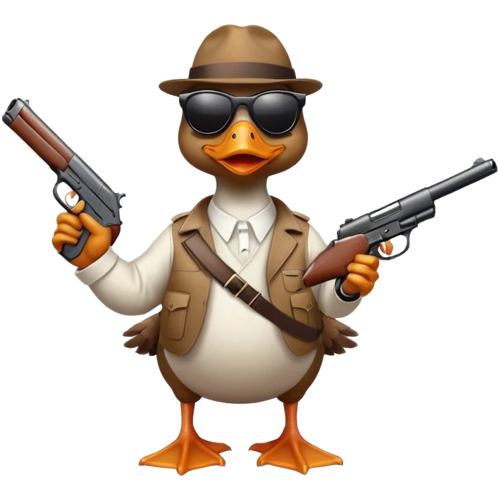 Duck in sunglasses pointing gun emoji