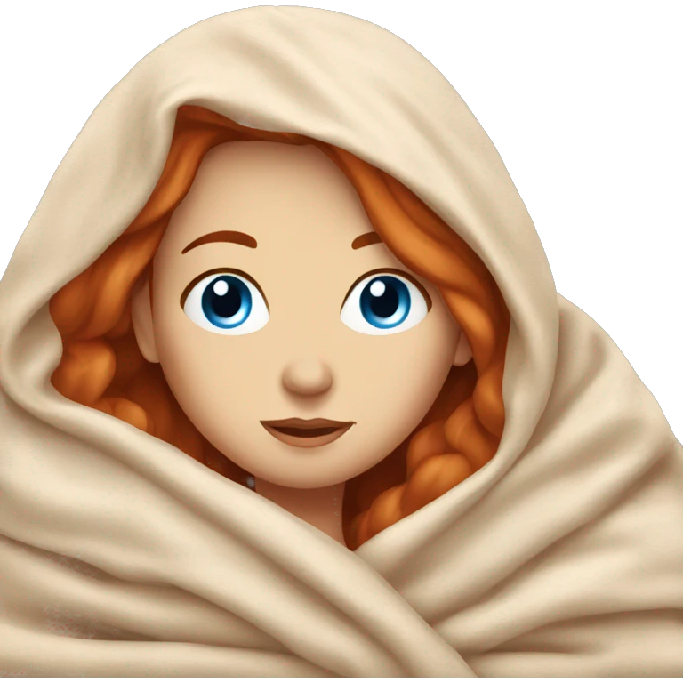 Relaxing redhead woman blue eyes in a blanket  emoji