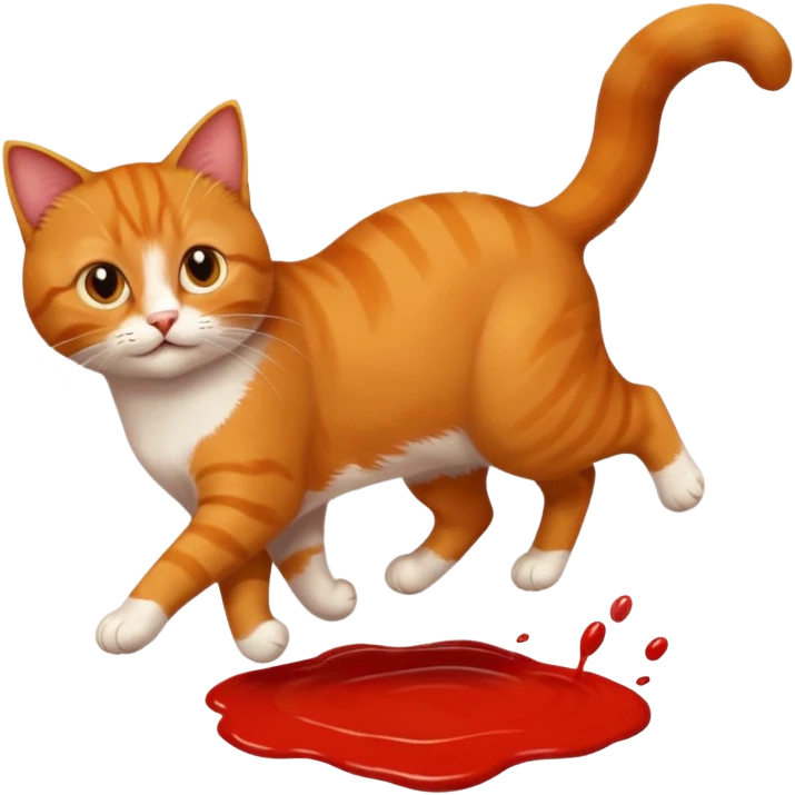 Chat roux qui saute dans la peinture emoji